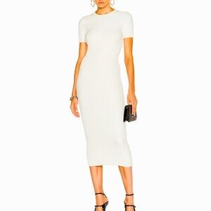Helmut Lang Ribbed Knit Ivory Midi Dress